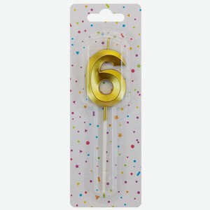 Свеча Цифра 6 с подставкой в ассортименте, 1шт., 1 шт