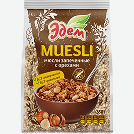Мюсли Запечённые Эдем, С Орехами, С Яблоком, 350 Г