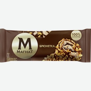 Мороженое МАГНАТ Брюнетка, сливочное с ароматом грецкого ореха с шоколадным наполнителем в молочном шоколаде с кешью и кукурузными хлопьями 8%, без змж, эскимо, 67г