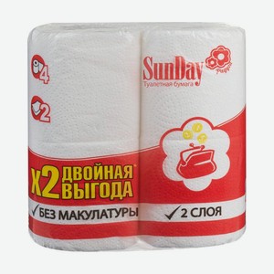 Туалетная бумага SunDay, 2 слоя, 4 рулона