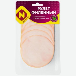 Рулет Останкино Филейный из мяса кур копчёно-варёный нарезка, 100г