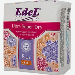 Гигиенические Прокладки Эдель, Ультра Драй, Супер, 8 Шт.