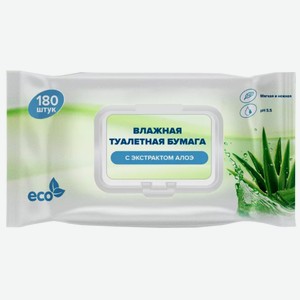 Влажная туалетная бумага  Eco  с экстрактом алоэ 180 шт с клапаном