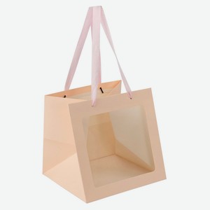 Сумка-пакет подарочный для цветов и подарков «Азалия Декор» с прозрачной вставкой розовый крафт, 25x25x25 см