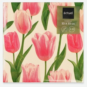 Салфетки бумажные Actuel Тюльпан 3-слойные 33х33 см, 20 шт