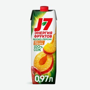 Сок J7 Яблоко-персик 100% 970 мл