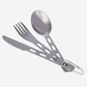 Набор 3 предмета: ложка, вилка, нож на карабине РУССО ТУРИСТО, сталь