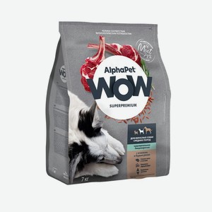 Корм AlphaPet Wow с ягненком и бурым рисом для взрослых собак средних пород сухой 7кг, 7 кг