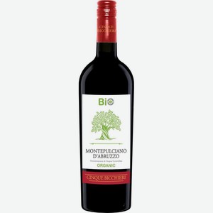 Вино Cinque Bicchieri Montepulciano d Abruzzo Organic красное сухое 12.5% 750мл, 750 мл
