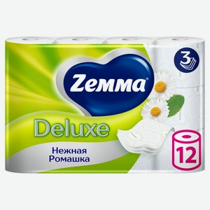 Туалетная бумага Zemma Deluxe Нежная Ромашка 3 слоя, 12 рулонов