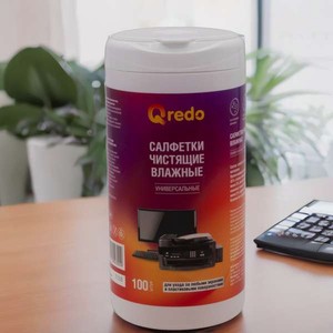 Салфетки влажные чистящие Qredo универсальные для экранов/мониторов компьютера ноутбука телевизора телефона оптики