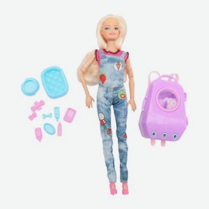 Кукла с питомцем в чемодане с аксессуарами 115119