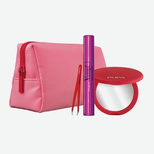 PUPA Подарочный набор с тушью для ресниц, зеркалом, щипчиками для бровей с модным аксессуаром Vamp! Lash Extender, 14 мл + 3 шт