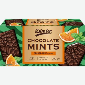 Шоколад темный DIMLER Chocolate Mints со вкусом апельсина и мяты, 200г