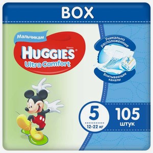 Подгузники Huggies Ultra Comfort для мальчиков 5 (12-22 кг) 105 шт.