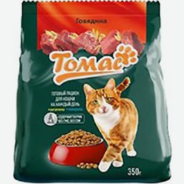 Корм Для Кошек Томас, С Говядиной, С Курицей, Сухой, 350 Г