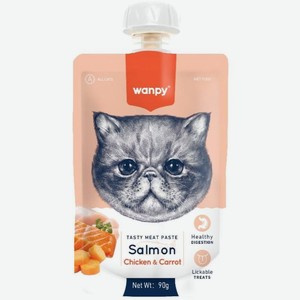 Лакомство для кошек Wanpy Мясной мусс лосось курица морковь 90 г