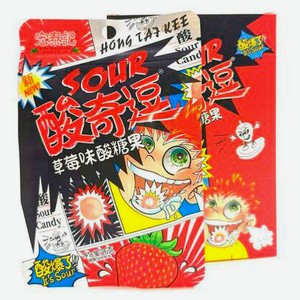 Карамель HongTaiKee кислая со вкусом клубники Китай, 20 г