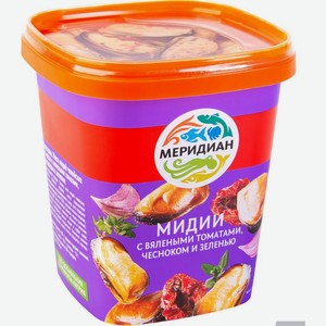 Мясо чилийских мидий Меридиан в масле с вяленым томатом чесноком и зеленью 270г, 270 г