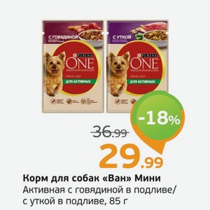 Корм для собак  Ван  Мини, с говядиной в подливе/с уткой в подливе, 85 г