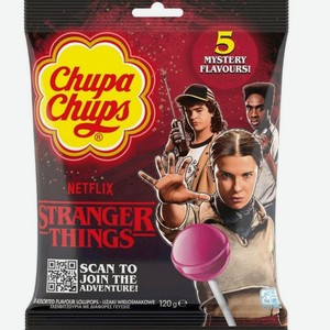 Карамель Chupa Chups Странные Дела леденцовая со вкусами: клубники, яблока, ананаса, клубники со сливками и ванили, 120г