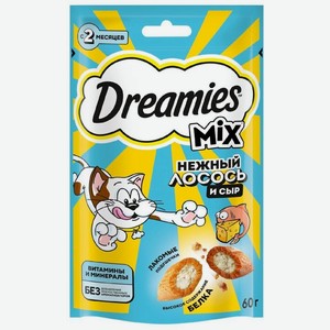 Лакомство для кошек Dreamies Mix Лосось-Сыр, 60г, 60 г