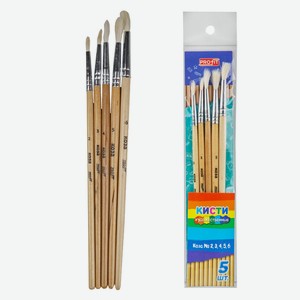 Набор кистей (коза N2,3,4,5,6) (НК-5559) TM Profit  5 шт., деревянная ручка, крат 12