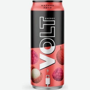 Напиток Volt energy со вкусом малины и личи тонизирующий газированный 0.45л, 450 мл
