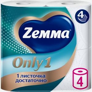 Бумага туалетная ZEMMA Only1 без аромата 4 слоя, 4шт