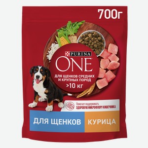 Корм сухой для щенков PURINA ONE для средних и крупных пород, с курицей и рисом, 700г