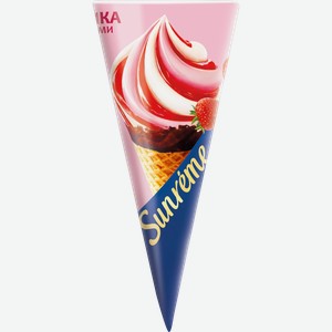 Мороженое SUNREME Клубника со сливками 10,8%, без змж, вафельный рожок, 73г
