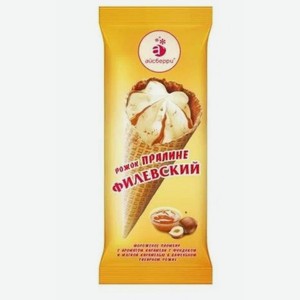 Мороженое рожок Филевское плом. карам. фунд. МДЖ 12%, 120 г, БЗМЖ ООО  Вологодское мороженое 