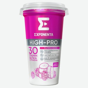Напиток кисломолочный Exponenta High-Pro малина-банан высокобелковый без добавления сахара 0% БЗМЖ Беларусь охлажденный, 250 мл