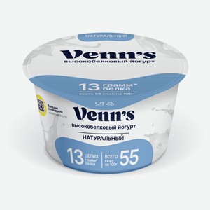 Йогурт греческий густой ложковый «Venn`s» высокобелковый обезжиренный без сахара 0.1% БЗМЖ, 130 г