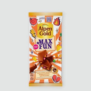 Шоколад молочный «Alpen Gold Max Fun» c фруктовыми кусочками, шипучими рисовыми шариками взрывной карамелью, 140 г