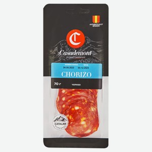 Колбаса сыровяленая Casademont Chorizo Чоризо из свинины полусухая нарезка, 70 г