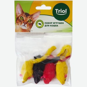 Игрушка Triol Мышь цветная для кошек 45-50мм в упаковке 4шт., 4 шт