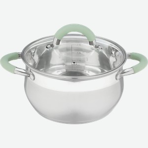 Кастрюля MALLONY Mentolo, из нержавеющей стали с крышкой, ручки с силиконом, 2.6л, Арт. 103576