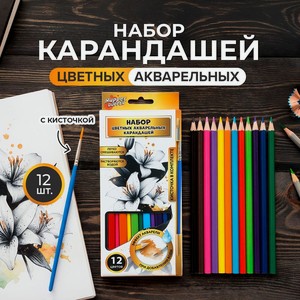 Набор цв.акварельн.каранд.12 шт.+кист.