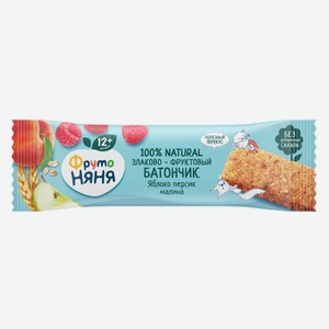 Батончик фруктово-злаковый детский ФрутоНяня яблоко-персик-малина с 12 месяцев, 25г
