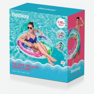 Круг надувной со спиной и ручками BESTWAY Tie Dye Deluxe, 118х117 см