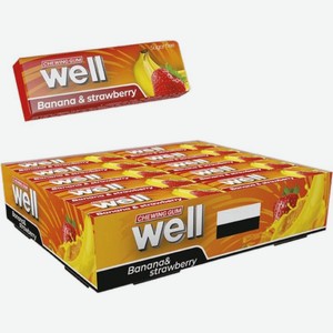Жевательная резинка Well без сахара со вкусом клубники и банана 12.65г