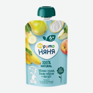 Пюре из яблока, груши, банана и персика с йогуртом с 6 месяцев Фрутоняня 90г 90 г
