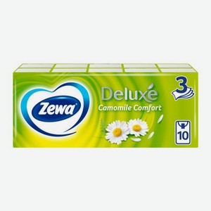 Носовые платочки с ароматом ромашки 3 слоя Zewa Deluxe 10*10шт в ассортименте 240 г