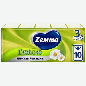 Платочки бумажные носовые Zemma Deluxe Нежная Ромашка 3 слоя, 10х10шт