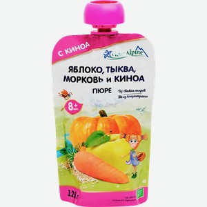 Пюре детское фруктово-овощное FLEUR ALPINE Яблоко, морковь, тыква и киноа, с 8 месяцев, 120г
