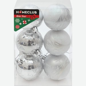 Набор шаров HOMECLUB с декором 6см цв.синий/голубой HV6006-36A2985C, Китай, 6 шт