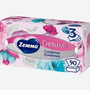 Салфетки бумажные ZEMMA Deluxe Design 3 слоя, в ассортименте, 90шт