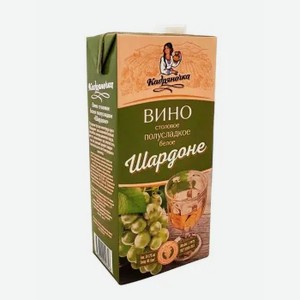 Вино столовое  Кадряночка  Шардоне, белое полусладкое, 1 л