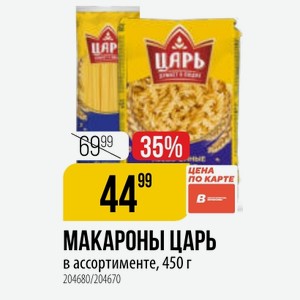 МАКАРОНЫ ЦАРЬ в ассортименте, 450 г